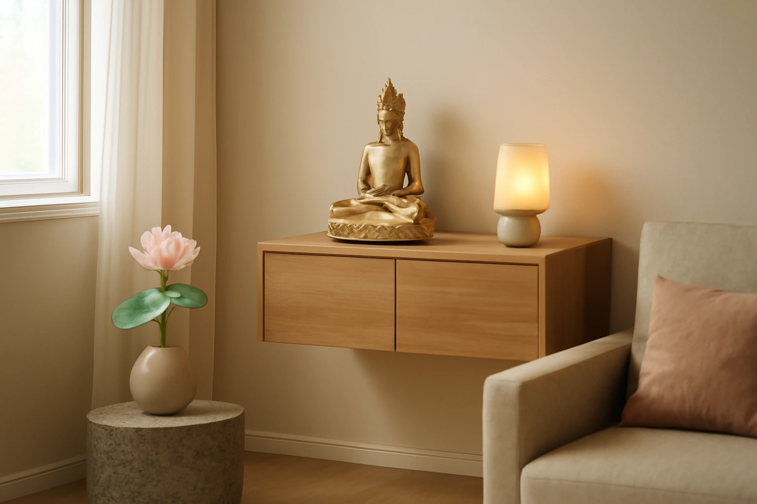 Bày tượng Đại Nhật Như Lai trong căn hộ nhỏ: chọn kệ, chọn cỡ tượng, cúng nước sạch và những điều nên tránh