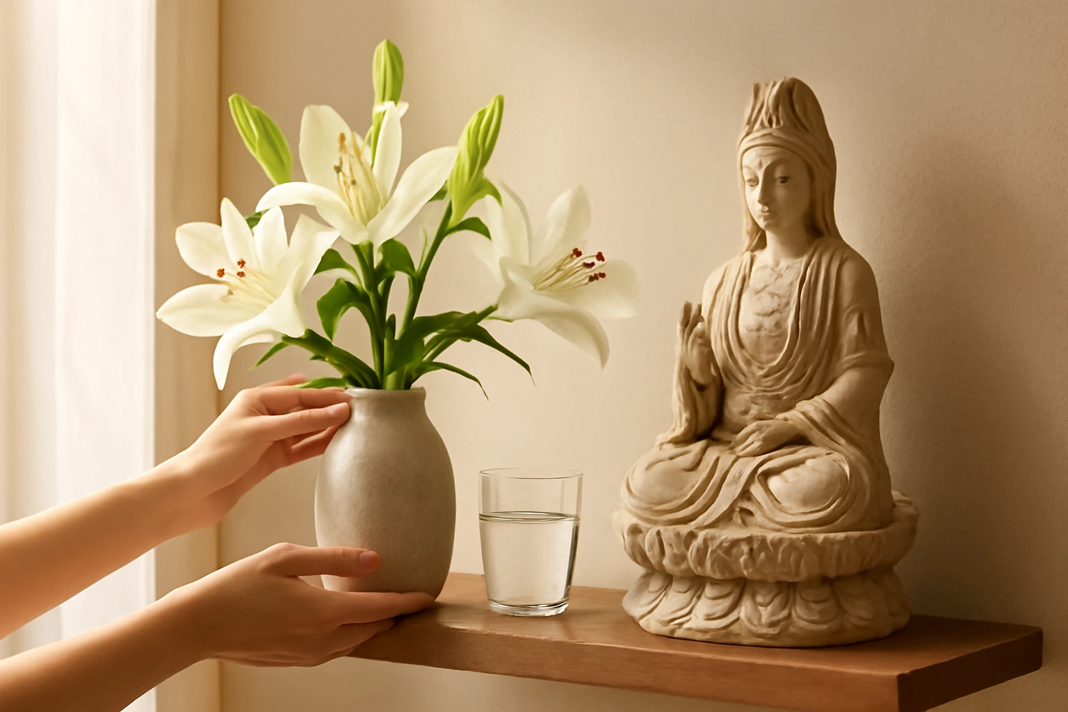 Đặt tượng Thiên Thủ Quán Âm trong nhà: vị trí, bàn thờ, cúng phẩm và an toàn nhang đèn